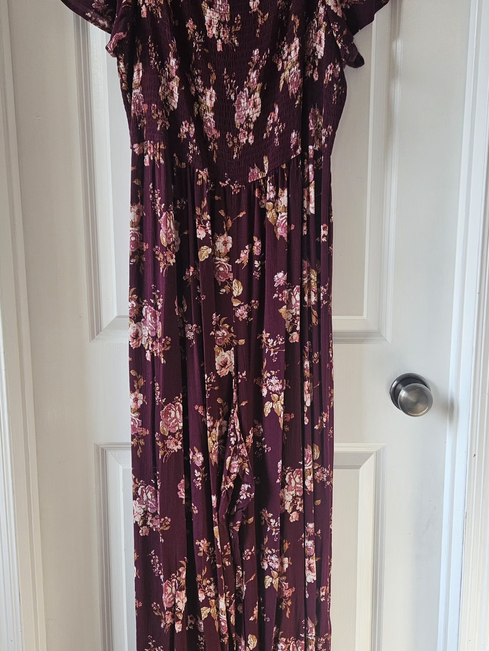 Xhilaration Burgundy and Floral Jumpsuit With Smocked Top Size XXL